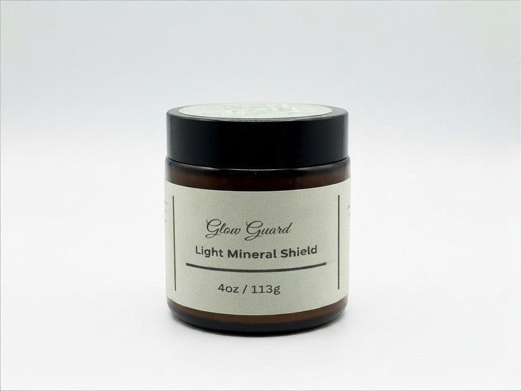 Fjell Dekor Glow Guard 4oz balm in an amber glass jar with a black lid, featuring a minimalist label.
