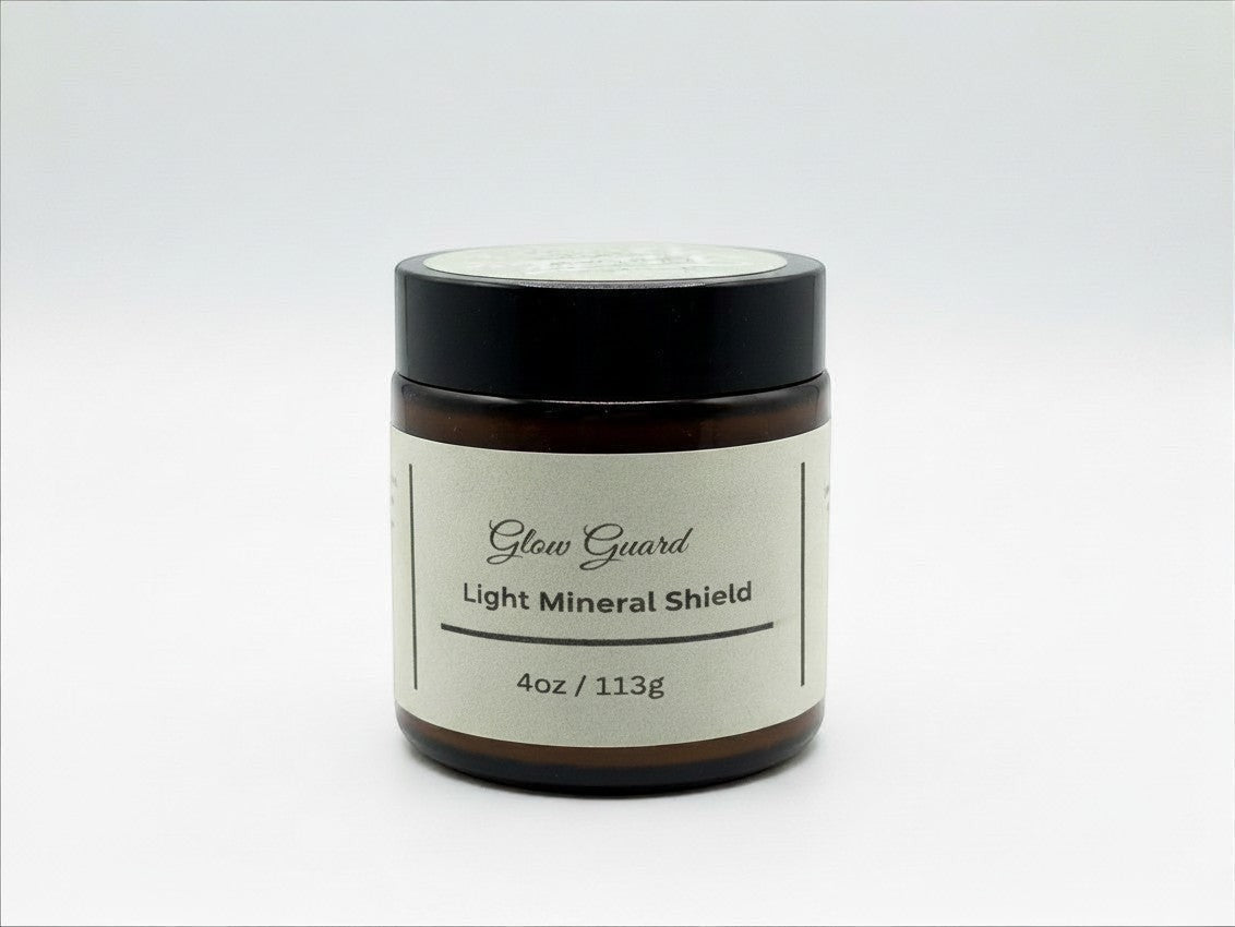 Fjell Dekor Glow Guard 4oz balm in an amber glass jar with a black lid, featuring a minimalist label.